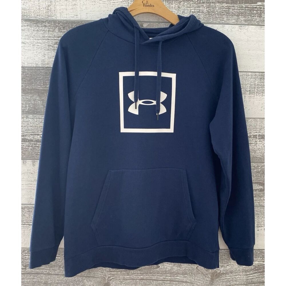 UNDER ARMOUR Men's Sweatshirt Size XL Fleece Logo Hooded Blue - Picture 2 of 9